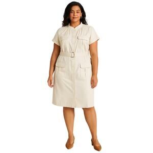 Calvin Klein Safari-Style Belted Shirt Dress – Size 16W